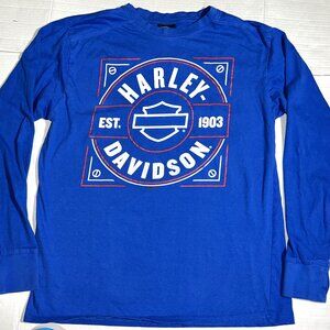 Harley Davidson Motorcycles Mancuso Houston TX Crossroads L/S Blue T-Shirt Top M